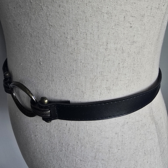 Equestrian Waist Belt Black Brass Hook Buckle Adjustable Vegan Womens Size 12 - Picture 7 of 10